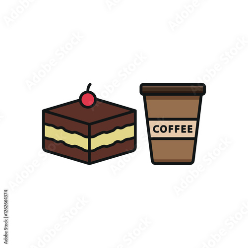Drink and tiramisu set food icon designed with an elegant flair, offering a sophisticated look for projects related to desserts, café culture, or fine dining.
