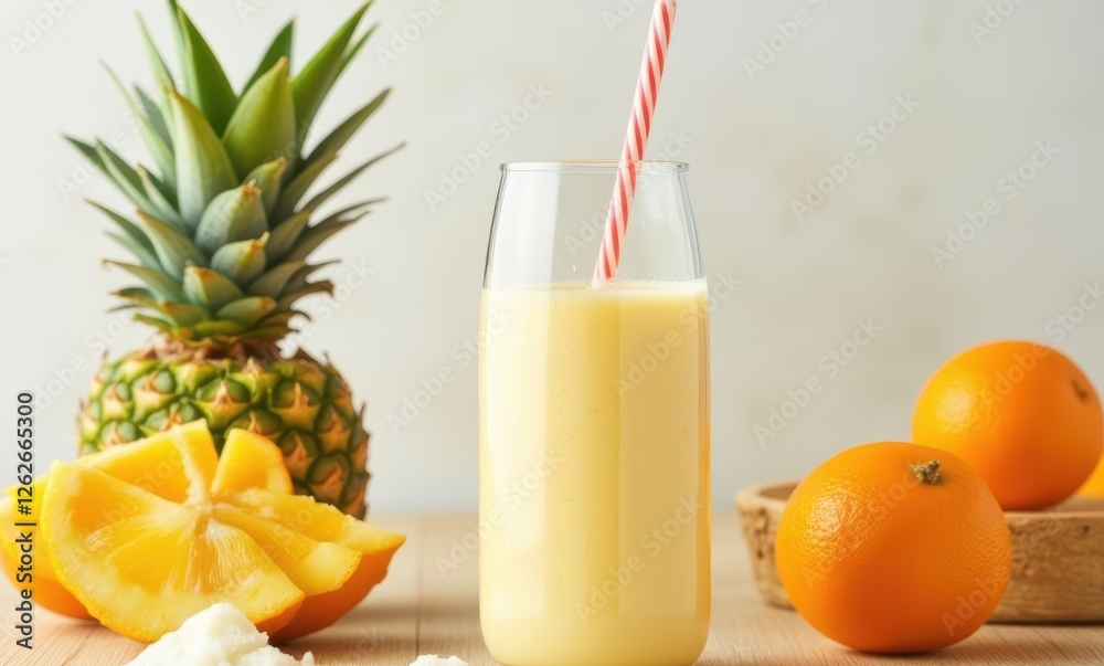 Refreshing tropical smoothie with fruits Refreshing tropical smoothie with fruits