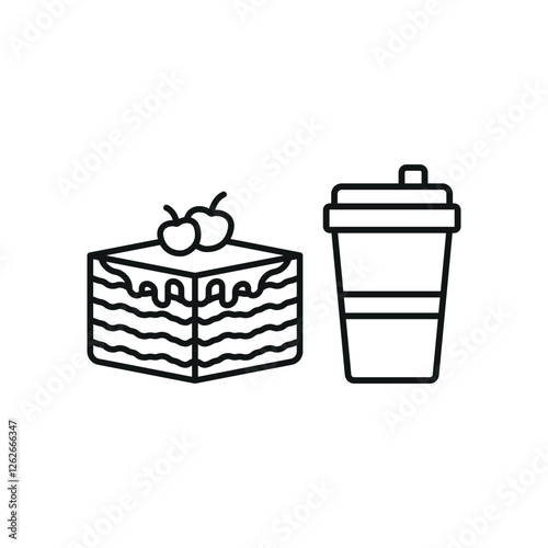 Drink and tiramisu set food icon designed with an elegant flair, offering a sophisticated look for projects related to desserts, café culture, or fine dining.