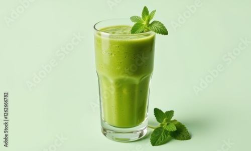 Fresh green smoothie with mint leaves photo