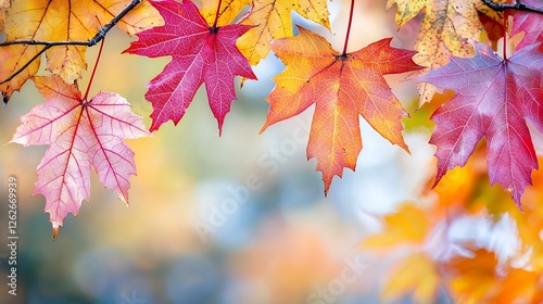 Wallpaper Mural Vibrant Red and Orange Maple Leaves Adorn Branches Against Blurred Autumn Background Torontodigital.ca