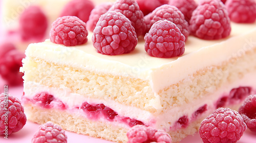 Obraz na płótnie Delicious Raspberry Cake Slice with Creamy Frosting and Fresh Berries Dessert Delight w salonie