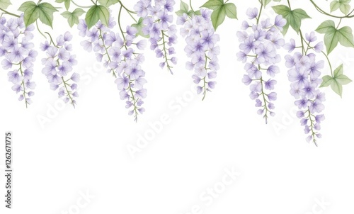 Delicate purple wisteria blossoms cascading down
