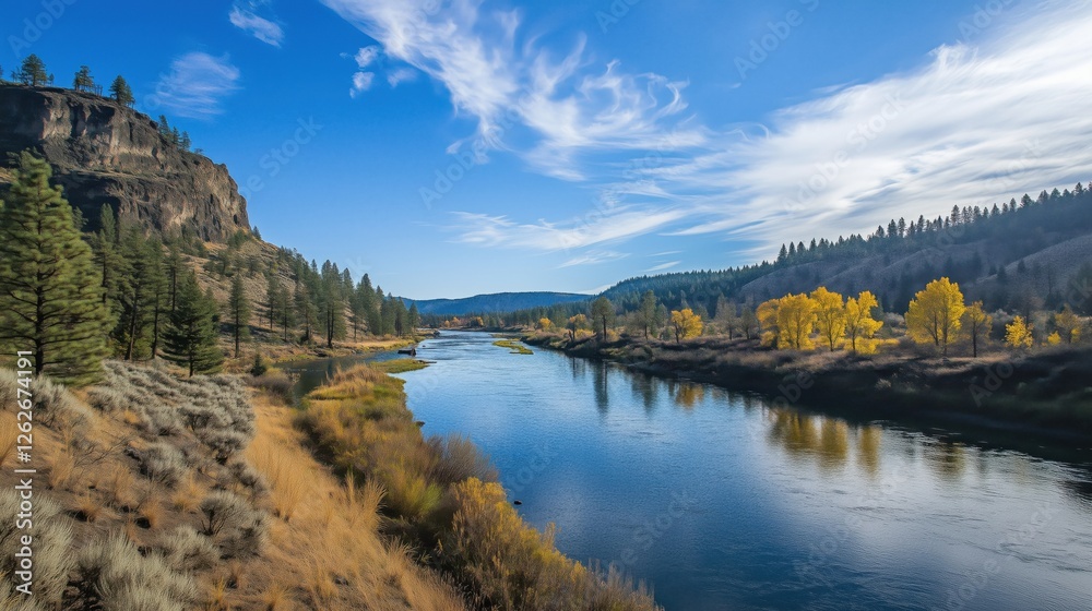 Fototapeta premium Oregon River Photography: Clear, tranquil waters flow through a lush, unspoiled landscape in perfect harmony.