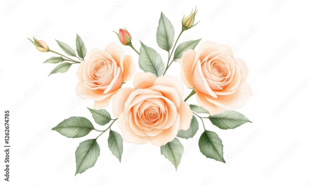 Delicate peach roses with fresh leaves Delicate peach roses with fresh leaves