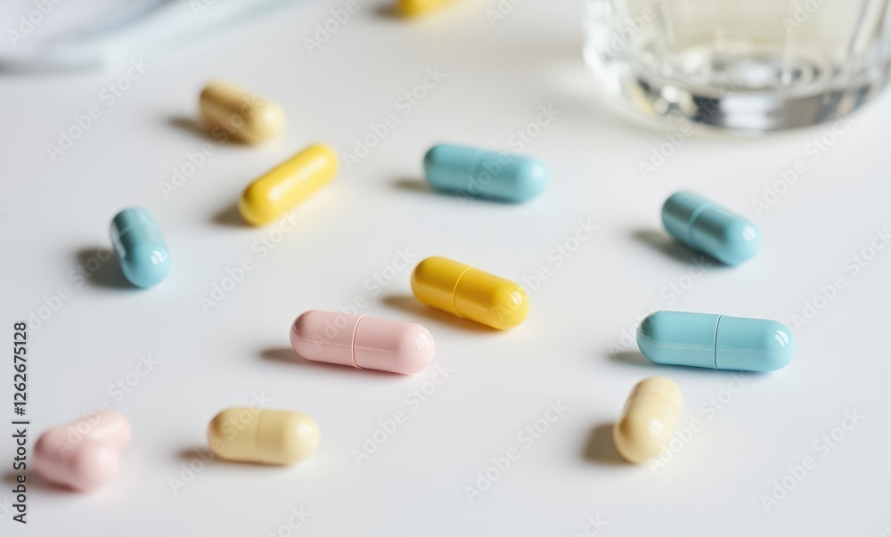 Colorful capsules on a white surface. Colorful capsules on a white surface.