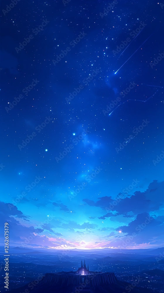Fototapeta premium Fantasy castle fortress with clouds and blue sky, phone wallpaper