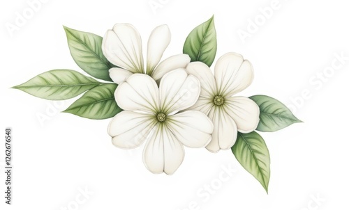 Elegant white flowers with green leaves