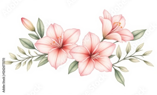 Beautiful pink flowers with green leaves