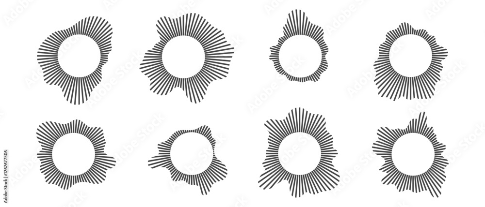 Fototapeta premium Circular sound waves set, Audio equalizer round wave, Linear rays circular. Vector illustration of isolates on white.
