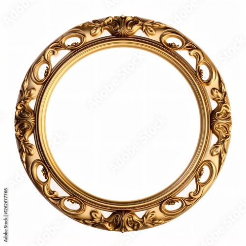 Vintage Gold Round Frame Isolated White Background