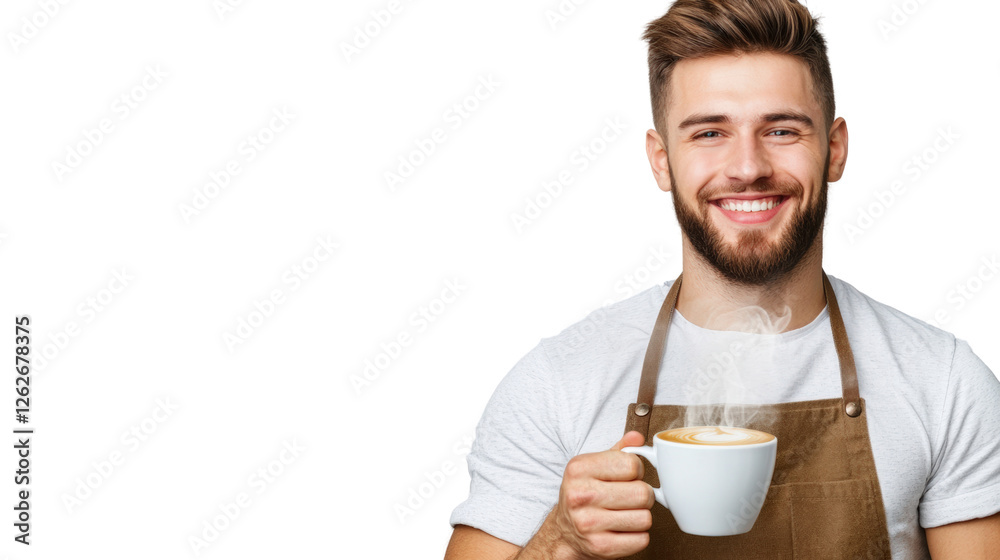 Joyful barista sipping coffee cafeteria portrait photography warm atmosphere close-up hospitality vibe Joyful barista sipping coffee cafeteria portrait photography warm atmosphere close-up hospitality vibe