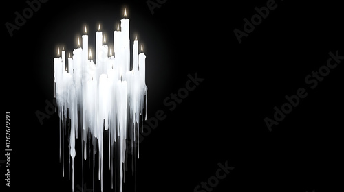 Obraz na płótnie Dramatic Drip Candles Wax Illuminating Gloom, Gothic White Candles with Dripping Wax on a Black Background w salonie