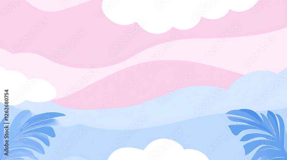 Dreamy Pastel Sky Landscape with Clouds and Leaves Illustration Backdrop for Graphic Design Dreamy Pastel Sky Landscape with Clouds and Leaves Illustration Backdrop for Graphic Design