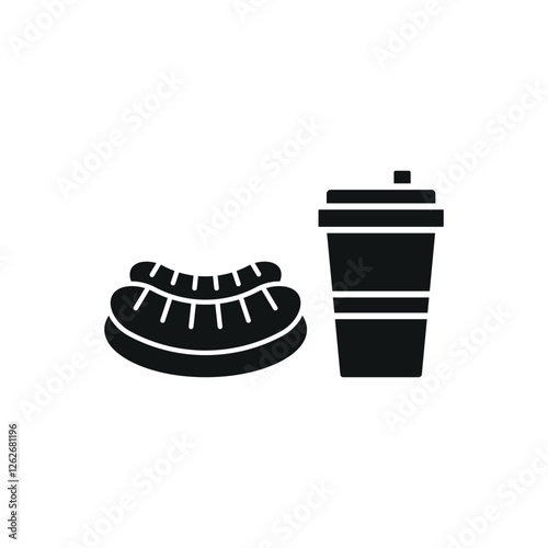 Drink and sausage set icon represents street food and casual dining, perfect for food truck branding, snack bar menus, fast food promotions, and culinary-themed visuals.