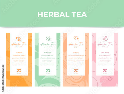 Herbal tea label designs showcasing unique blends for relaxation and wellness