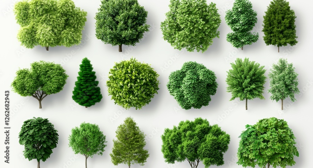 A collection of green trees isolated on a transparent background for facile design selection A collection of green trees isolated on a transparent background for facile design selection