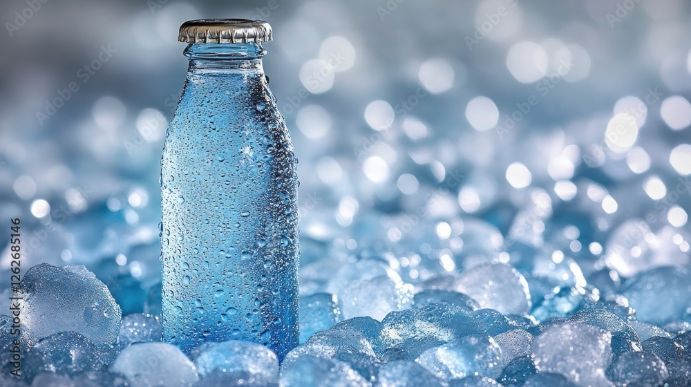 Iced Glass Bottle on Ice Background Iced Glass Bottle on Ice Background