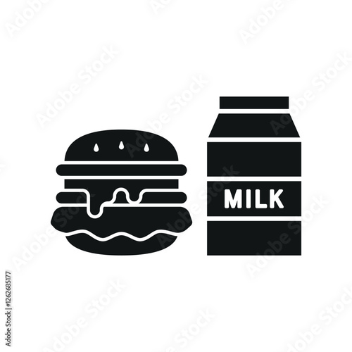Milk and hamburger set food icon represents a classic meal combo, perfect for restaurant menus, fast food designs, nutrition themes, and delivery apps.