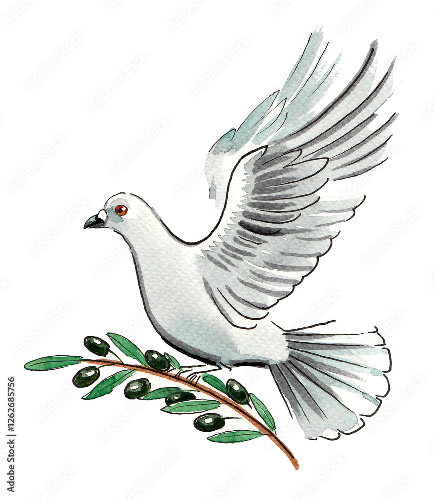 Obraz premium Flying dove. Hand drawn watercolour illustration