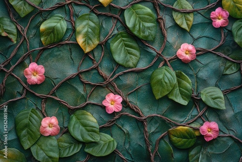 Wallpaper Mural A close - up macro shot of intertwined vines, leaves, and wildflowers creating a natural pattern Torontodigital.ca