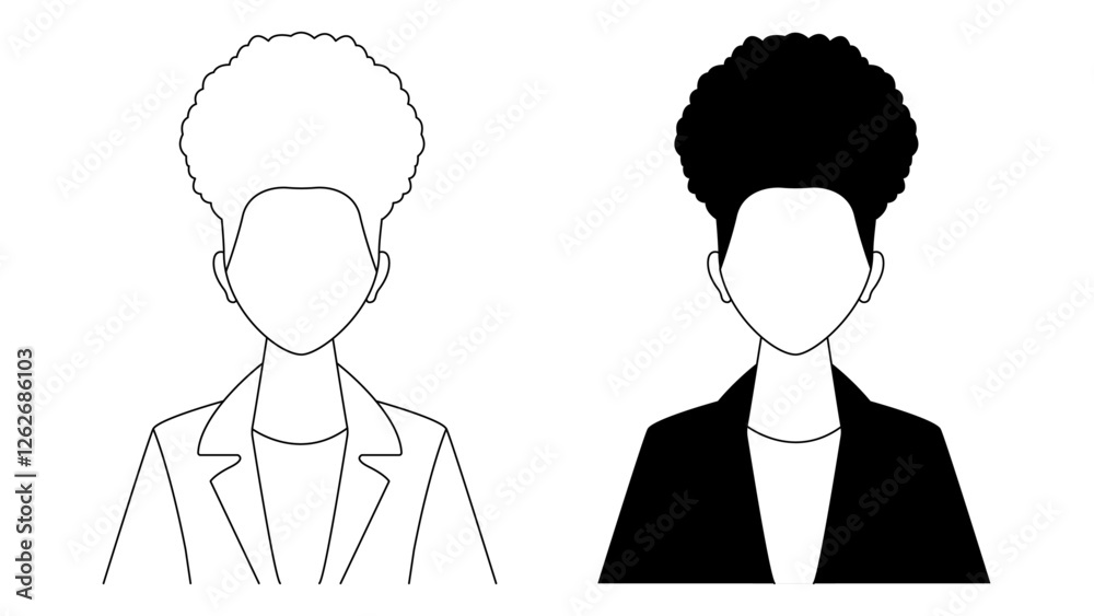 A profile illustration of an African woman's silhouette. An outline businesswoman profile illustration. A black and white female avatar picture. A vector illustration of a woman. A profile illustration of an African woman's silhouette. An outline businesswoman profile illustration. A black and white female avatar picture. A vector illustration of a woman.