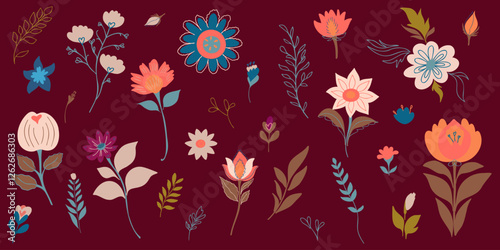 Background with flowers in a retro color picker