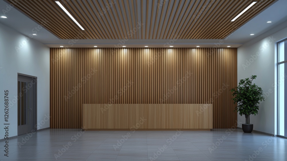 Fototapeta premium A minimalist and luxurious hospital reception counter area designed in white and wood