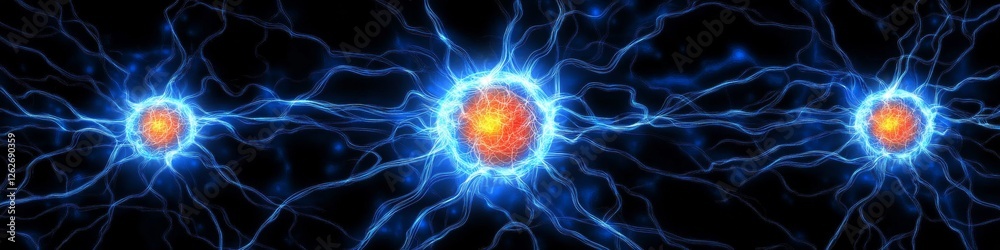 Fototapeta premium Abstract Network Connections Circular Glows On Dark Blue Giving a Technological Feel