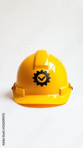 Bright yellow hard hat symbolizing safety and diligence in construction environments, showcasing functionality and design photo