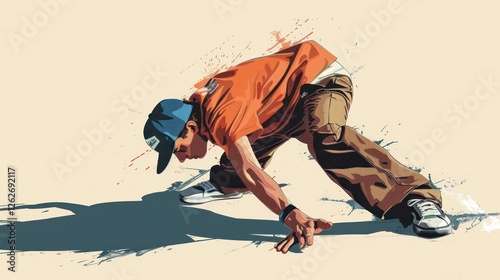 Portrait of young man break dancing, AI generated image