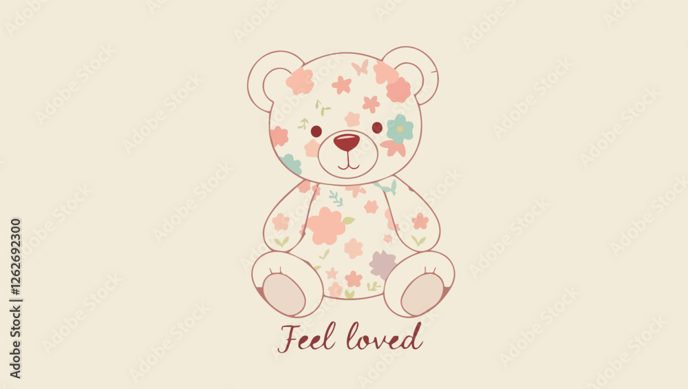 Floral teddy bear graphic with 