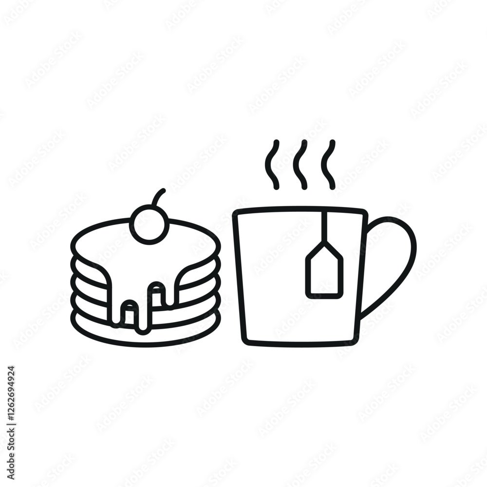 Tea and pancake set icon represents a cozy and classic breakfast pairing, perfect for café branding, bakery menus, brunch promotions, and warm beverage visuals. Tea and pancake set icon represents a cozy and classic breakfast pairing, perfect for café branding, bakery menus, brunch promotions, and warm beverage visuals.