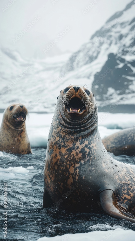Fototapeta premium Seal swimming in clear blue water with visible ripples and reflections in natural habitat