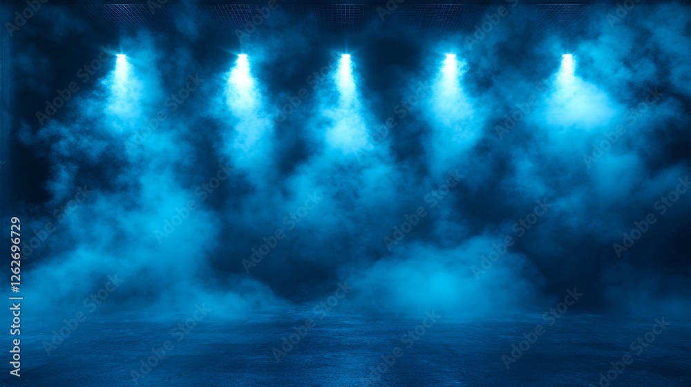 Fototapeta premium Blue Atmospheric Fog with Dramatic Lighting in a Studio Setting