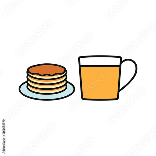 Tea and pancake set icon represents a cozy and classic breakfast pairing, perfect for café branding, bakery menus, brunch promotions, and warm beverage visuals.