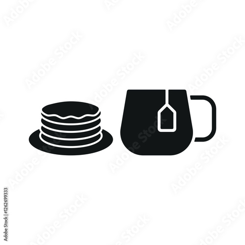 Tea and pancake set icon represents a cozy and classic breakfast pairing, perfect for café branding, bakery menus, brunch promotions, and warm beverage visuals.