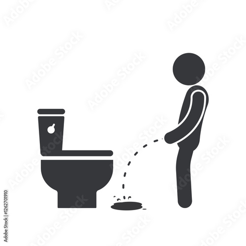 Isolated pictogram man pee on toilet floor, wet urine on surface of bathroom sign