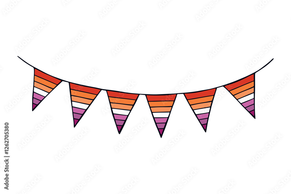 Obraz premium Colorful garland Lesbian pride flag Happy pride day LGBTQ community Pride Month Vector hand drawn doodle for posters, stickers, logo, cards