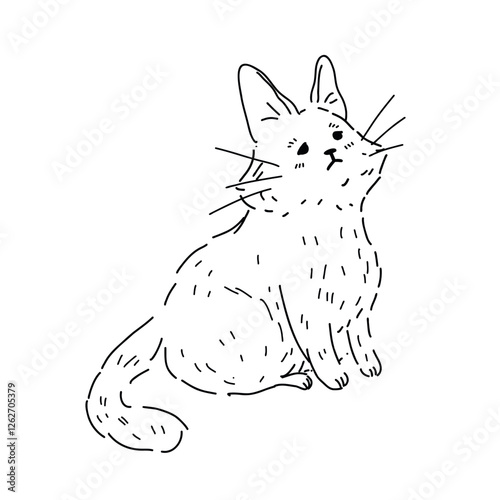 Vector illustration of a cat with sad look begging for food, side view on white background. Funny kitten for children coloring and design with pets for veterinary clinic