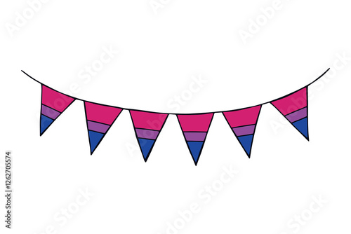 Colorful garland Bisexual pride flag Happy pride day LGBTQ community Pride Month Vector hand drawn doodle for posters, stickers, logo, cards