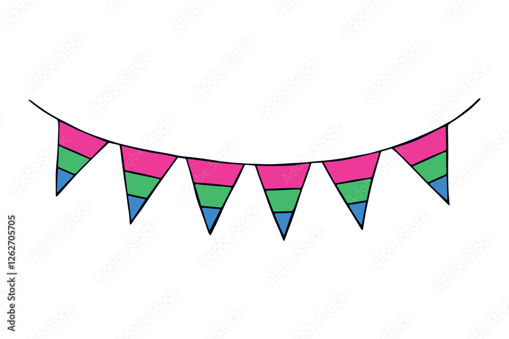 Fototapeta premium Colorful garland Polysexual pride flag Happy pride day LGBTQ community Pride Month Vector hand drawn doodle for posters, stickers, logo, cards