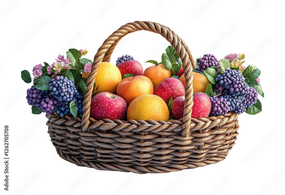 Colorful fruit basket display nature scene isolated on transparent background - Generative AI Colorful fruit basket display nature scene isolated on transparent background - Generative AI