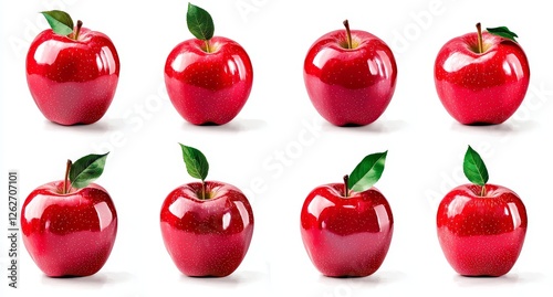 PNG file  A red apple, shown from various angles including side and top views, sliced and halved, with a clean cut, isolated on a transparent background as a cutout