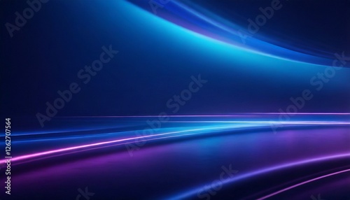 Dark blue abstract gradient background with ultraviolet neon glow, blurry light lines and waves
