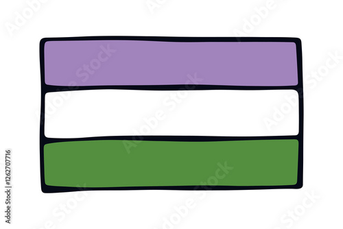 Colorful Genderqueer pride flag Happy pride day LGBTQ community Pride Month Vector hand drawn doodle for posters, stickers, logo, cards