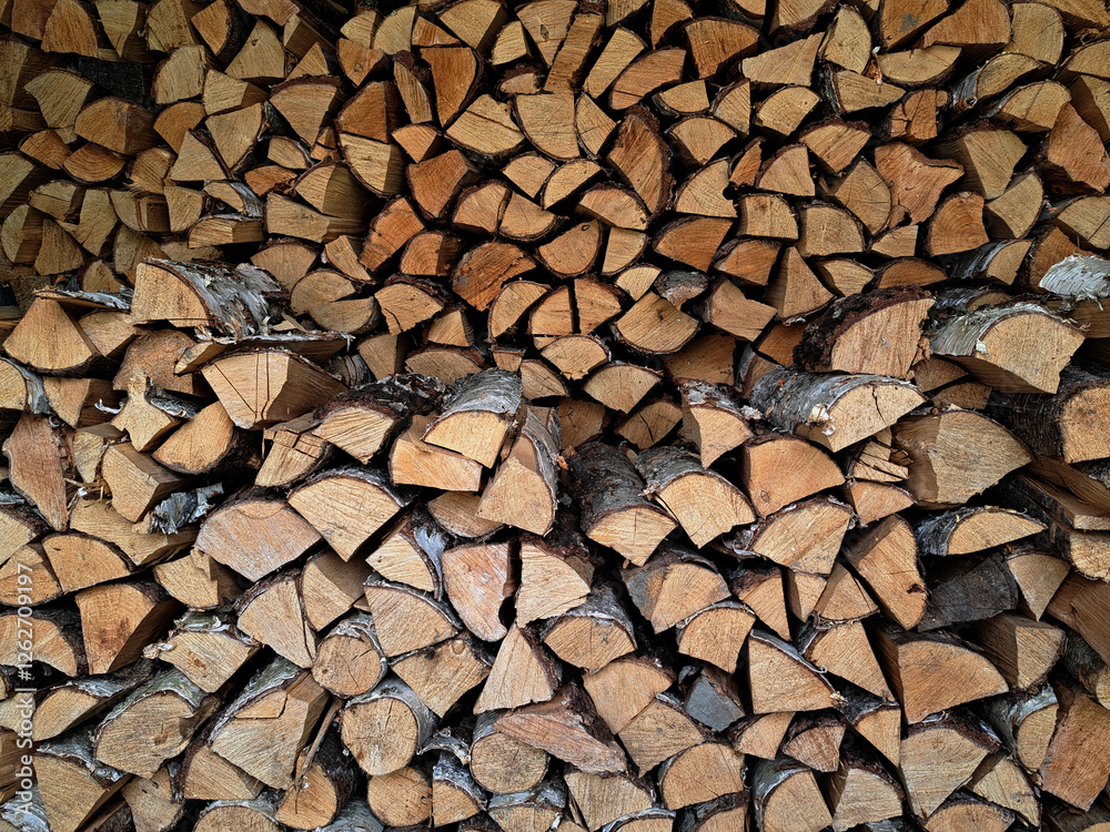 Stacked firewood of different woods Stacked firewood of different woods