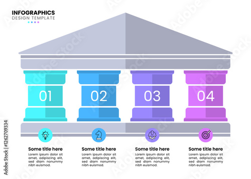 Infographics template. 4 pillars with numbers and icons