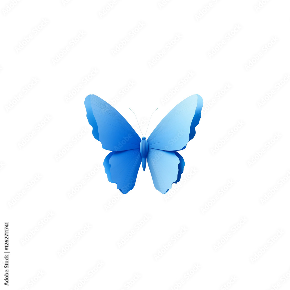 3D paper butterfly isolated on white background in blue style.
