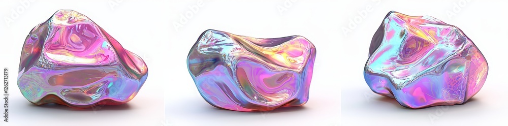 Obraz premium 3D glass cubes that are both transparent and reflective, with a futuristic appearance. A square block that shimmers with iridescent colors. Modern prismatic squares shown in different views. A